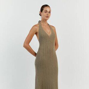 SIENNA MOSS PLUNGE HALTER MIDI